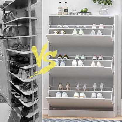HUANLEGO Shoe Cabinet for Entryway, White Shoe Storage Cabinet with Doors 3 Flip Drawers Hidden Shoe Cabinet Modern Shoe Rack Storage Organizer for Entryway,Closet, Living Room,Hallway