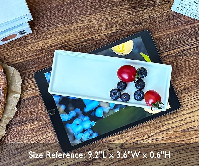 9.2" Porcelain Small Bathroom Tray, Ceramic Countertop and Vanity Tray for Cosmetics, Perfume, Jewelry, Candle - Kitchen Soap Tray for Kitchen Counter (White)