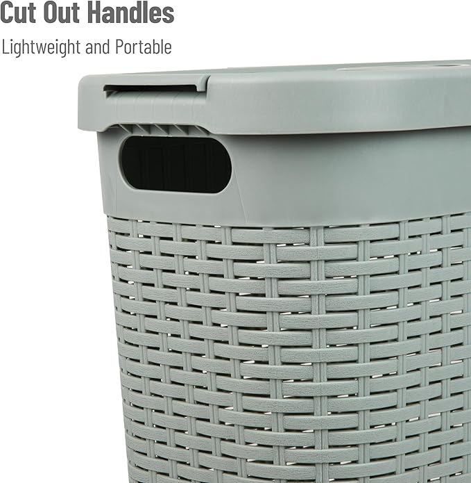 Mind Reader Slim Laundry Hamper with Lid, 40L Clothes Basket, Narrow Tapered Design with Ventilated Cutout Pattern, Plastic, Mint