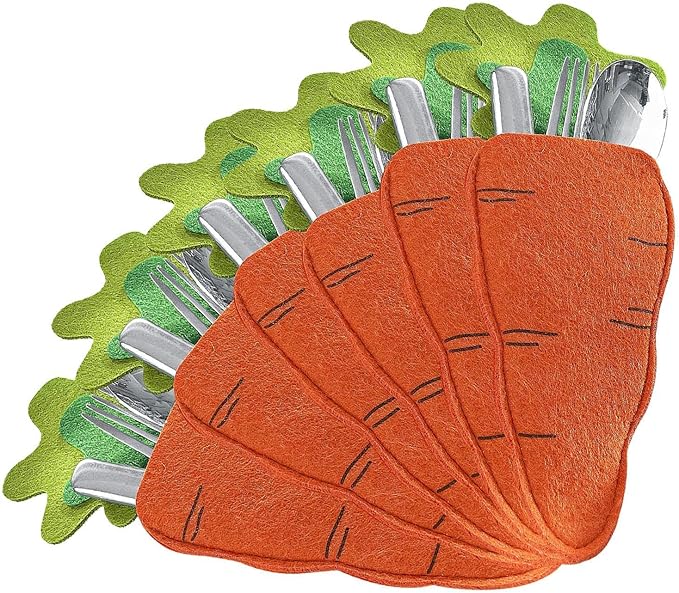 Easter Utensil Cutlery Holders, Easter Carrot Shape Silverware Tableware Utensil Holder, Easter Felt Cutlery Holder Pouch Bags, Reusable Utensil Sleeve for Knife Forks, Easter Table Decoration