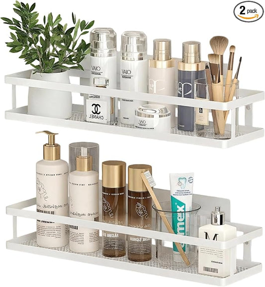 PUSDON 2-Pack 16.5" Extra Long Slim Shower Caddy, Adhesive Wall Mount Bathroom Organizer, Rustproof Open Frame Mesh Spice Rack for Kitchen, Holds 50LBS - White, Guardrail