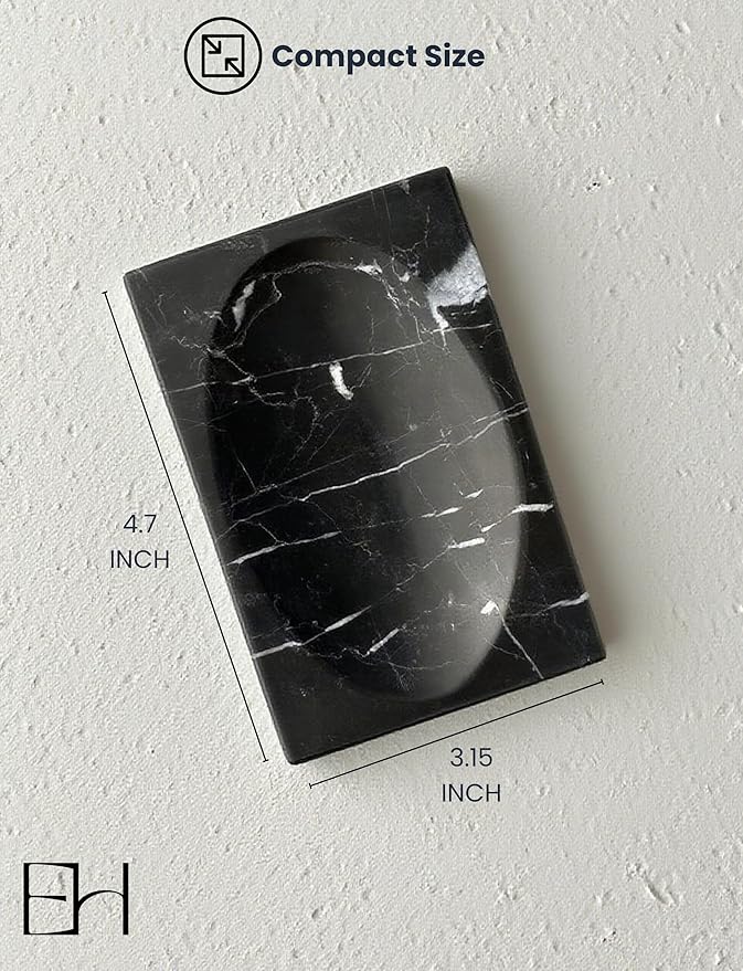 Marble Soap Dish for Shower - Stone Soap Tray Holder, Natural Soap Bar Holder Countertop Caddy, Marble Bathroom Accessories (Nero Marquina)