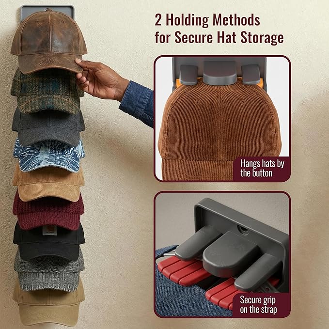 Hat Organizer for Baseball Caps - 2 Pack Hat Rack Hanger for Wall Door Closet Storage - Wall-Mounted Vertical Ball Cap Holder Display Racks - Hanging Ballcap Shelf Organizers Holds Up to 20 Hats