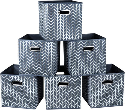 Fabric Cloth Storage Bins,Fabric Cube Organizer with Dual Handles Foldable Cube Storage Baskets for Home Bedroom Storage,Set of 6,(Grey Wave)