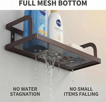 PUSDON 2-Pack 16.5" Extra Long Slim Hollowout Shower Caddy, Wall Mount Spice Rack & Bathroom Organizer, Mesh Bottom Cabinet Door Shelf Holds 50LBS - Vintage Bronze, Hollowout