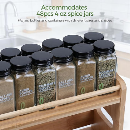 Bamboo Spice Rack Organizer, 3 Tier Spice Storage Rack with Handles, Wood Seasoning Jars Shelf for Kitchen Counter, Pantry or Wall Mounting