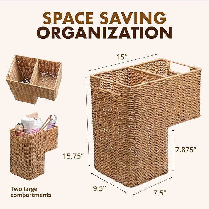 KOUBOO Wicker Step Basket, Natural, Rectangular, 15 x 9.5 x 15.75 in