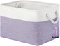 Large Storage Baskets- 15x11x10 inch Storage Bins for Shelves and Closet Organizing, Foldable Fabric Bin for Home Organization Clothes and Laundry (1-Pack, White&Purple)