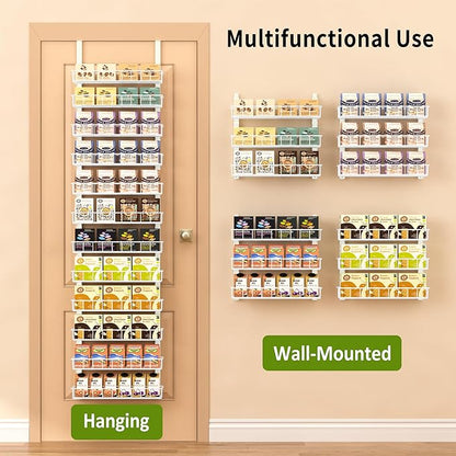 Churboro Over the Door Pantry Organizer Rack with 12 Adjustable Baskets, 12 Tiers Dual-use Spice Rack- Hanging or Wall Mount Spice Rack, Pantry Door Organizer, White