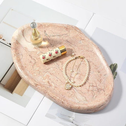 Koville Luxurious Natural Pink Marble Vanity Tray, Cloud Shape Serving Stone Key Tray for Home Decor, 10" x 7" Marble Storage Trays for Bathroom, Stone Plate Holder for Perfume, Candle and Jewelry
