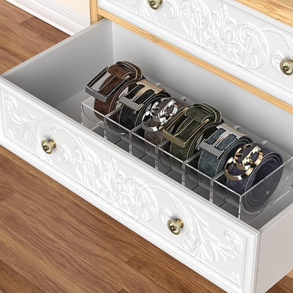 Belt Organizer, KDSKSC 6 Pack Acrylic Belt Storage Holder with Magnet, Detachable Storage Belt Container Clear Display Case for Closet and Drawer Belts Tie Bow Tie