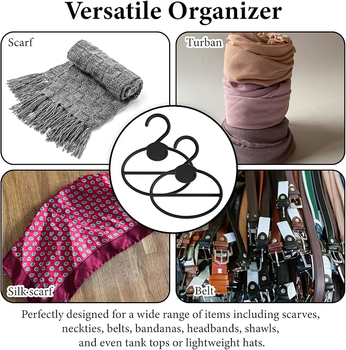 80 Pcs Scarf Hangers, Plastic Scarf Holder Organizer with Center Bar, Space Saving Clothes Hanger for Scarves, Ties, Belts, Headbands (Black)