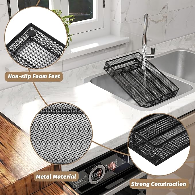 Sedegn Silverware Organizer Metal Mesh, Small Drawer Organizer, Utensil Cutlery Tray for kitchen drawers, Flatware Organizer with 5 Compartment, Black(9.3"*12.6")