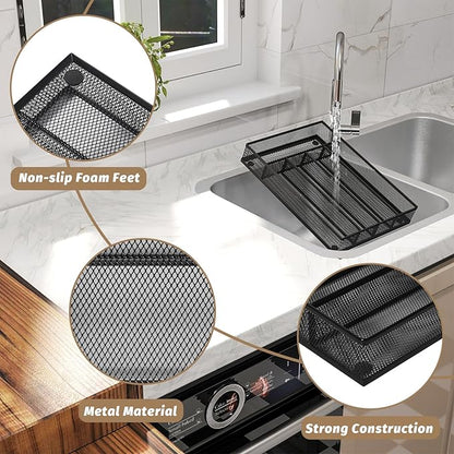 Sedegn Silverware Organizer Metal Mesh, Small Drawer Organizer, Utensil Cutlery Tray for kitchen drawers, Flatware Organizer with 5 Compartment, Black(9.3"*12.6")
