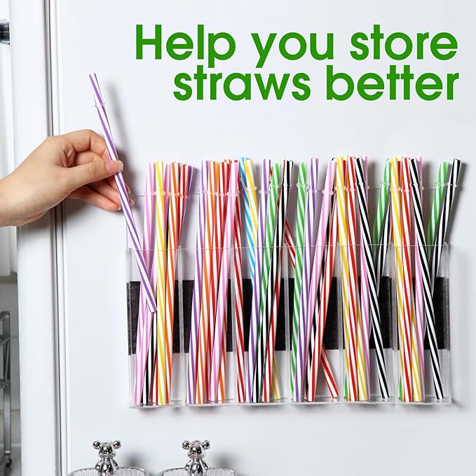 Honeydak Magnetic Acrylic Straw Holder for Cabinet Door with Adhesive Tapes and 5 Removable Partitions, Reusable Straw Organizer Storage Space-saving for Cabinet Door Fridge Kitchen(Clear,12 Inch)