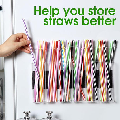 Honeydak Magnetic Acrylic Straw Holder for Cabinet Door with Adhesive Tapes and 5 Removable Partitions, Reusable Straw Organizer Storage Space-saving for Cabinet Door Fridge Kitchen(Clear,12 Inch)