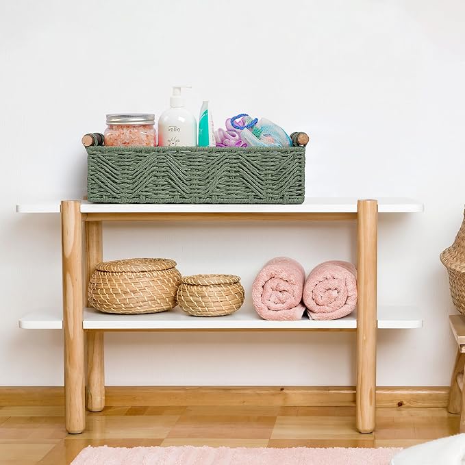 Bathroom Baskets for Organizing with Handle Decorative Basket for Bathroom Countertop Storage Toilet Paper Storage Basket for Toilet Tank Top Small Baskets Set,Green