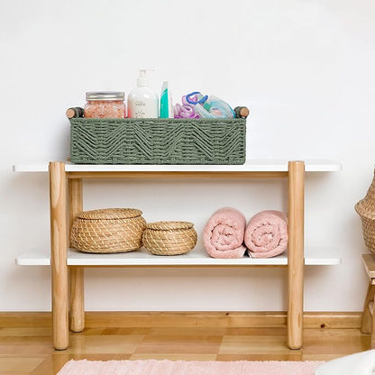 Bathroom Baskets for Organizing with Handle Decorative Basket for Bathroom Countertop Storage Toilet Paper Storage Basket for Toilet Tank Top Small Baskets Set,Green