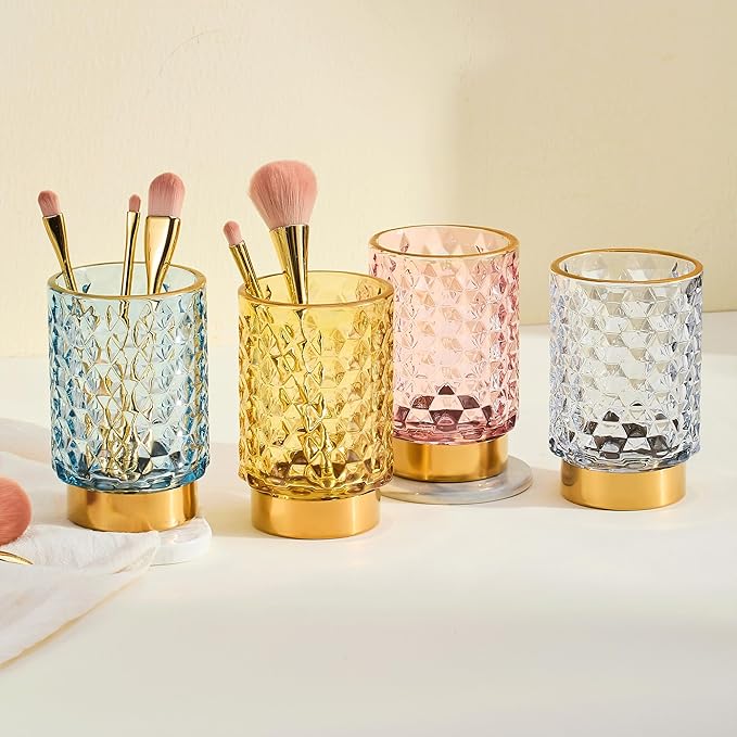 Makeup Brush Holder Organizer,Toothbrush Holders,Desk Pen Pencil Holder,Multifunctional Vintage Glass Brush Cup（A46-3-US）