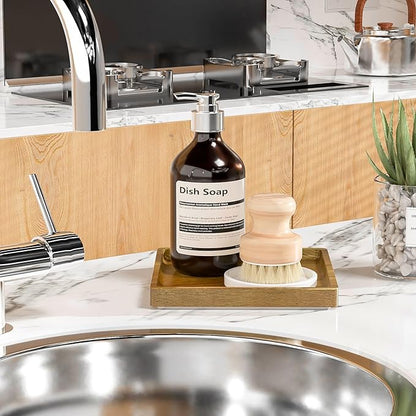 WEENSON Square Acacia Wood Bathroom Vanity Tray for Soap Dispenser, Toiletries, Makeup, Perfume, Decor, Kitchen Tray for Counter Salt Spice, Toilet Tank Tray for Candle, Nightstand 7.9"x7.9"