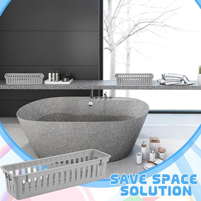 6 Pcs Gray Slim Plastic Storage Baskets Tray 10 x 3 x 2.5 Inch Compact Stackable Desk Organizer for Office, Classroom, School Supplies, and Home Storage, Organization(Gray)