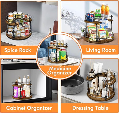 2 Tier Lazy Susan Organizer Turntable for Cabinet U-Shape Spinning Makeup Organizer 11.8" Rotating Spice Rack Height Adjustable, Pantry, Kitchen Countertop, Party, Bedroom