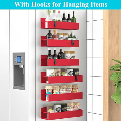 HuggieGems 6 Pack Magnetic Spice Storage Rack Organizer for Refrigerator and Oven, Red Fridge Organizers and Storage