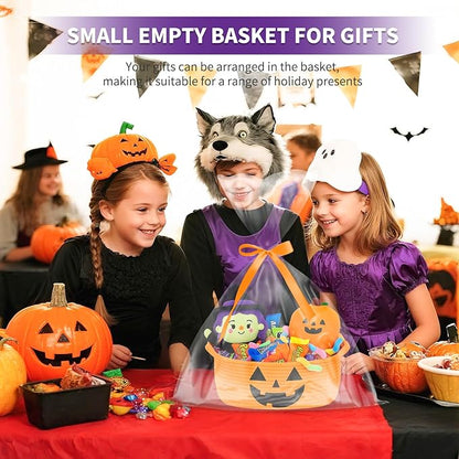 ShellKingdom Halloween Basket, Storage Basket with Handles, Empty Halloween Decorations Gift Baskets with Gift Bags and Ribbon, 12 X 8 X 5 INCH