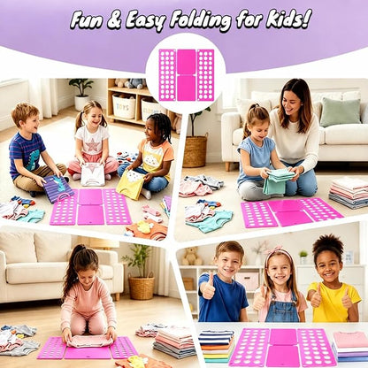 Toddler Shirt Folding Board (Ages 1–7) – Build Independence & Fine Motor Skills, Mini Kids Clothes Folding Board & Shirt Folder, Portable Laundry Organizer for Small Sizes (Magenta)