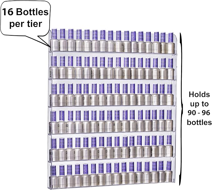 AMT Acrylic Nail Polish Racks for the Wall, Clear Nail Polish Display, Essential Oils Organizer. Holds up to 96 Bottles. Plus a Microfiber Cloth for Cleaning Purposes