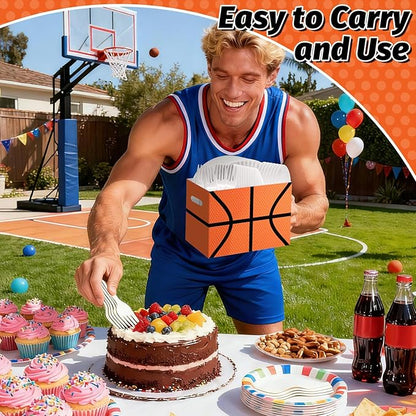 2PCS Basketball Utensil Holder Paper Utensil Caddy for Basketball Party Decorations Disposable Cutlery Holder with Handles for Sports Birthday Party Supplies Boys Party Favors Cutlery Caddy