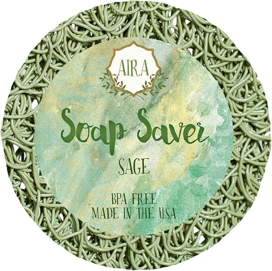 Aira Soap Saver - Soap Dish & Holder - BPA Free Shower & Bath - Drains Water, Extends Soap Life - Fits All Sets - Round Sage