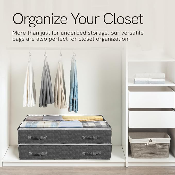 Reli. 90L Under Bed Storage Containers (8 Pack) | Closet Organizer with Clear Window | Underbed Storage Bins for Towels, Sweaters, Linens | Large Organizer for Closet (Gray)