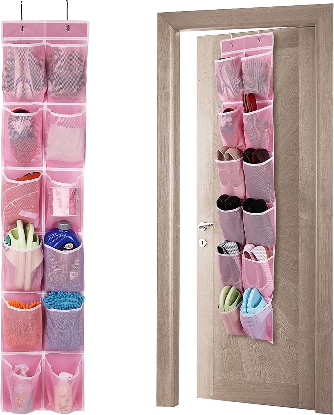 GOMAJI Over the Door 12 Pocket Hanging Shoe Organizer, Pink