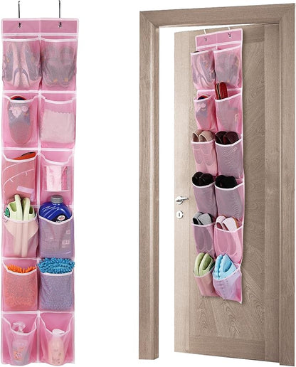 GOMAJI Over the Door 12 Pocket Hanging Shoe Organizer, Pink