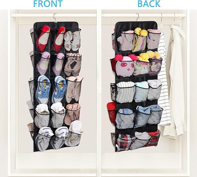 MISSLO 30 Large Pockets Dual Sided Hanging Shoe Rack for Closet Organizer with Rotating Hanger Hanging Shoe Shelves, Black