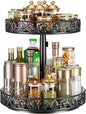 Two Tier Lazy Susan Organizer Turntable Height Adjustable, 2 Tier Lazy Susan 12 Inch Metal Easy Assembly, Spice Rack Organizer Rotating for Cabinet Dining Table Top Kitchen Countertop Black