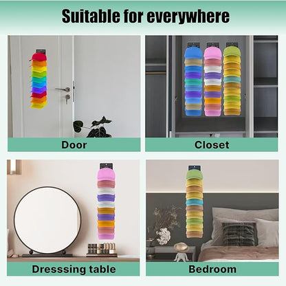 Hat Organizer for Baseball Caps 2 Packs with Built-in Spring Clips - Wall Mount Closet Hat Rack Holder, Adjustable Storage for Door/Closet Display Hat Racks Hanger (Strong Adhesive & Screws)