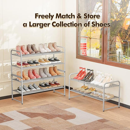 SUFAUY 2-Tier 33" Wide Shoe Rack, Closet Metal Wire, Stackable, Gray
