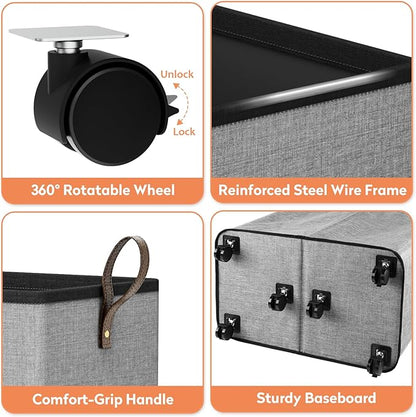SpaceTrove Laundry Basket with Wheels, Collapsible Laundry Baskets, Laundry Hamper with Handles Detachable Wheels, Rolling Laundry Basket, Dirty Clothes Hamper for Bathroom, Dorm, Bedroom, Grey, 155L