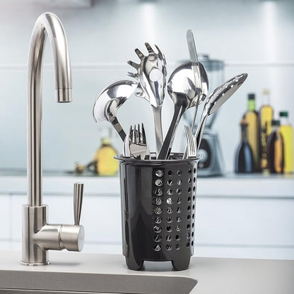 Zeal G231T Melamine Cutlery Drainer/Utensil Pot Dark Grey, 14 x 14 x 17 cm
