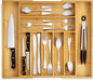 Purawood Bamboo Drawer Organizer - Expandable Silverware Organizer & Utensil Drawer Organizer, Cutlery Tray with Dividers, 7-9 Slots- Kitchen Organizer for Utensils & Flatware (Natural)