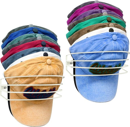 Fikoksol Hat Organizer for Baseball Caps, 2-Pack Beige White Metal Hat Rack for Wall Door, Adhesive/Wall Mounted Hat Storage Holder Small Closet Organizers and Storage Solution Ideas