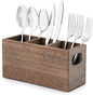 VIVIRBIEN Wooden Silverware Holder, Kitchen Utensil Caddy with 3 Compartments, Cutlery Storage Organizer Countertop, Flatware Organizer for Party, Spoon, Fork Holder
