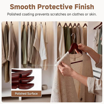 StorageWorks Wooden Hangers 30 Pack, Wood Coat Hangers for Closet, Heavy Duty Clothes Hangers for Suits, Shirts, Pants, Jackets, Dark Cherry Color
