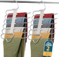 Lifemaster Space Saving Pants Hangers 2 Pack, 6 Layer Jeans Hangers & Closet Organizer for Jeans, Scarves, & Skirts, Multi-Layer Hanger with Anti-Slip Stopper, Heavy-Duty S-Type Stainless Steel, White