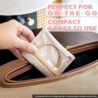 Jewelry Organizer Storage Pouches, Travel Jewelry Organizer Velvet Jewelry Pouch with Zipper Clear Travel Jewelry Bag for Travel Business Trip Mother‘s Day Gift for Mom Wife Women (Beige-12Pcs)