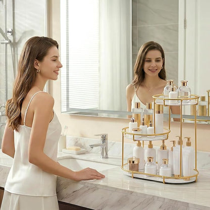 HBlife Makeup Organizer for Vanity, 3 Tier Metal Bathroom Countertop Organizers Skin Care Storage, Bathroom Counter Shelf Skincare Holder Perfume Cosmetic Display, Gold
