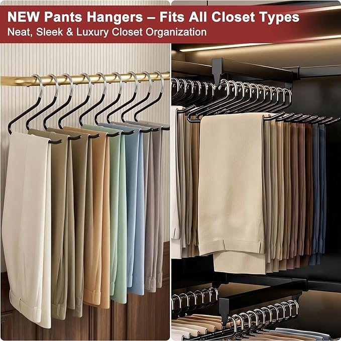 Stainless Steel Pants Hangers, SINYWAY 20 Pack 13.78in Non Slip Open Ended Metal Pants and Jeans Hanger for Men Women Space Saving Hangers for Pants for Closet Organizer for Jeans Trouser Slacks