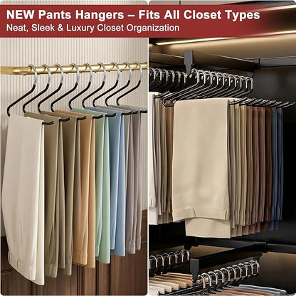 Stainless Steel Pants Hangers, SINYWAY 20 Pack 13.78in Non Slip Open Ended Metal Pants and Jeans Hanger for Men Women Space Saving Hangers for Pants for Closet Organizer for Jeans Trouser Slacks